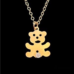 Vintage 14k gold filled and diamond teddy bear necklace